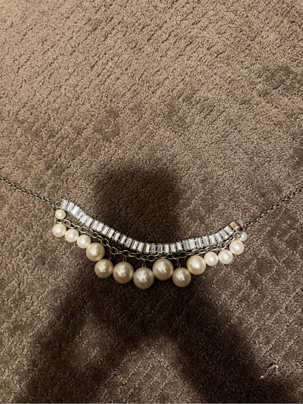 Pearl Drop Bar Necklace with Clear Crystal Accents - Women's Jewelry